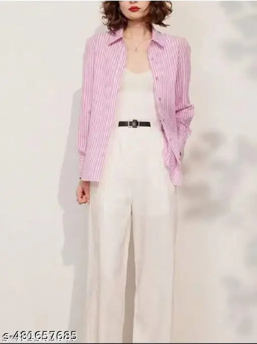 Vertical striped women cotton shirt