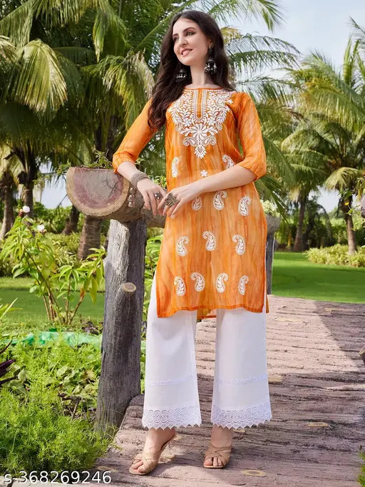 Aesthetic orange chikankari kurti