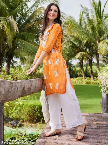 Aesthetic orange chikankari kurti