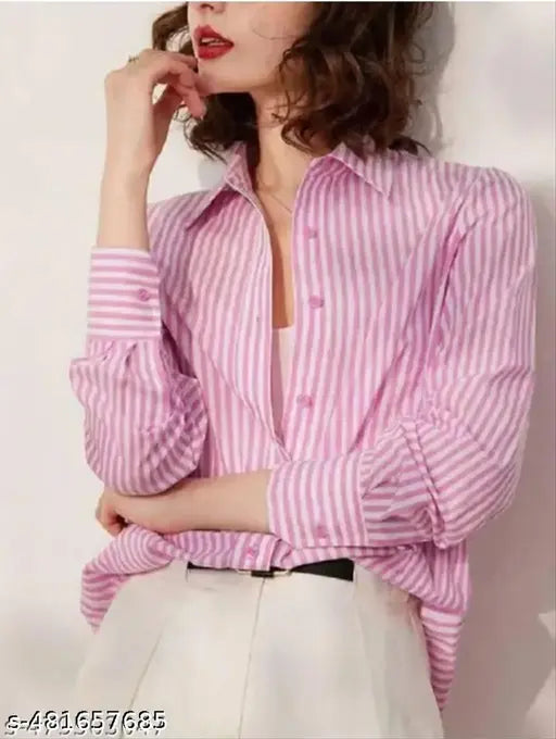 Vertical striped women cotton shirt