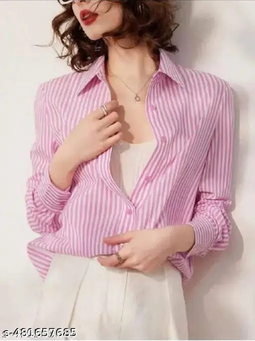 Vertical striped women cotton shirt